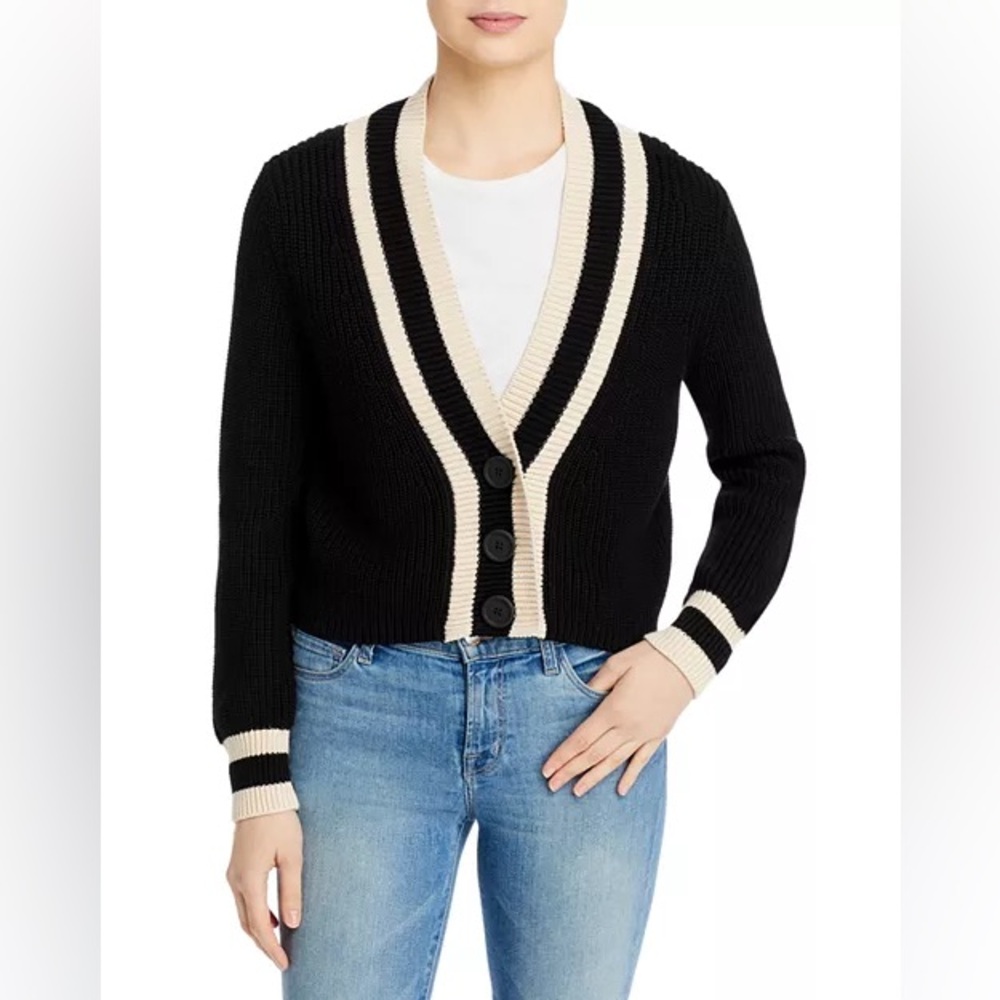 525 Varsity Cotton Cardigan black tan size small